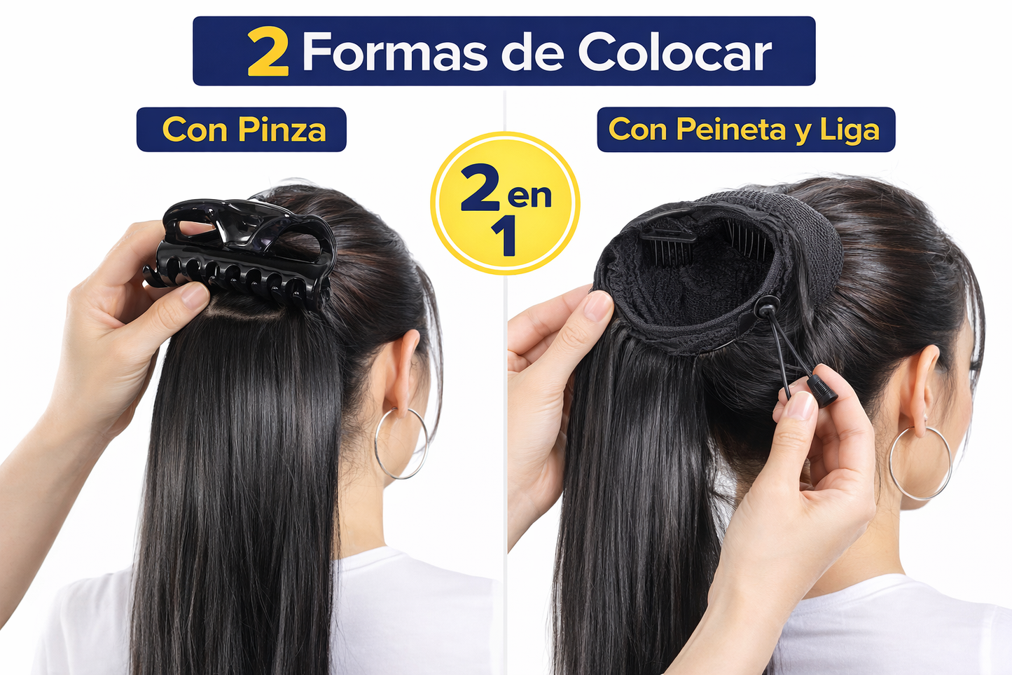 Coleta gris con negro lacia y ondulada 2 looks en 1