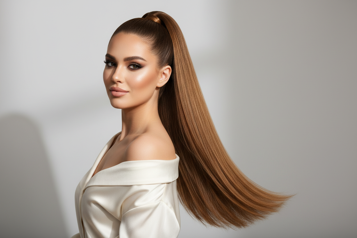 Portada profesional con modelo y coleta postiza