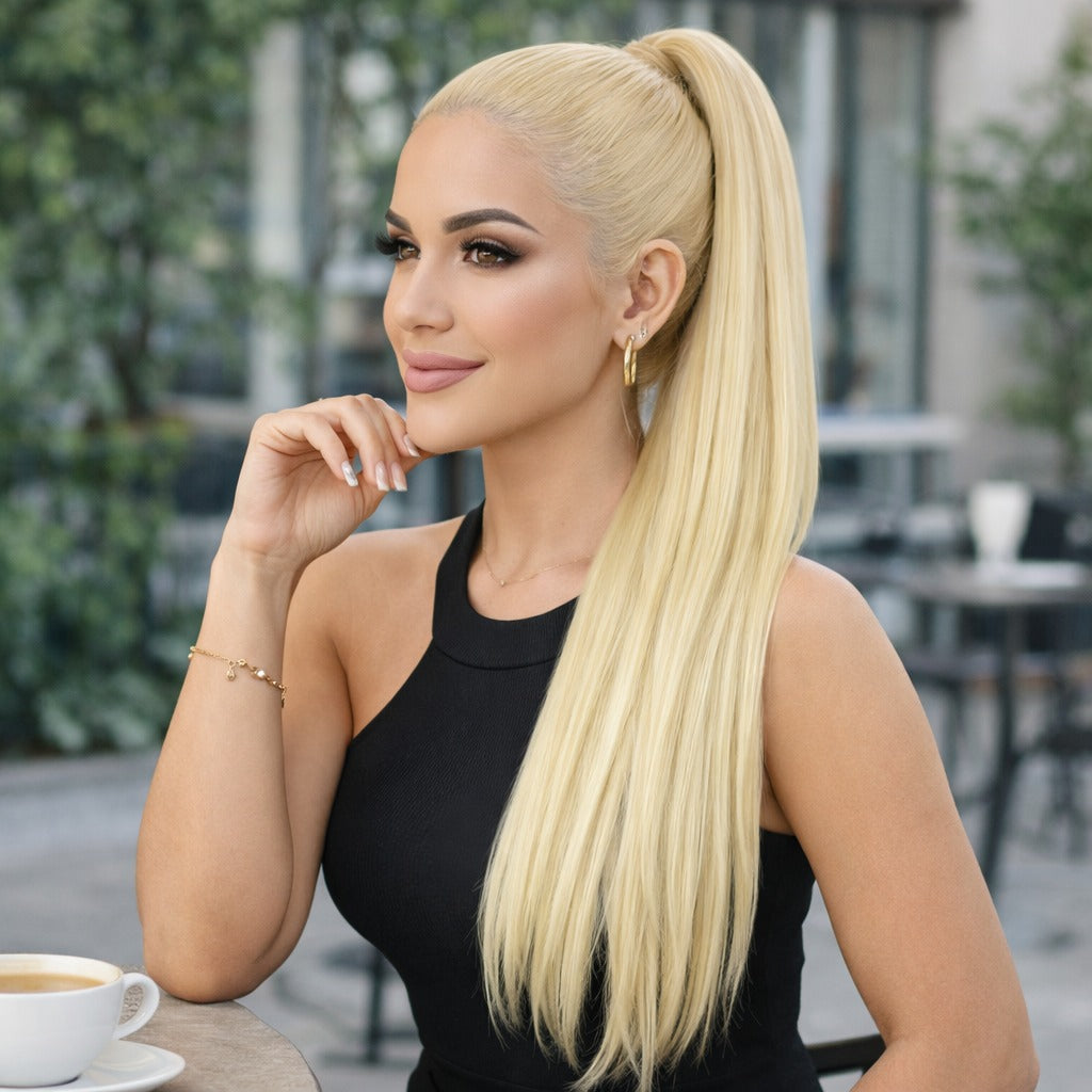 Coleta lacia rubia claro              2 looks en 1