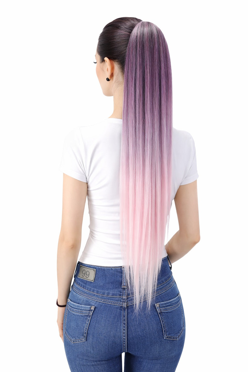 Coleta lacia rosa mezcla de cabello humano 28 pulgadas