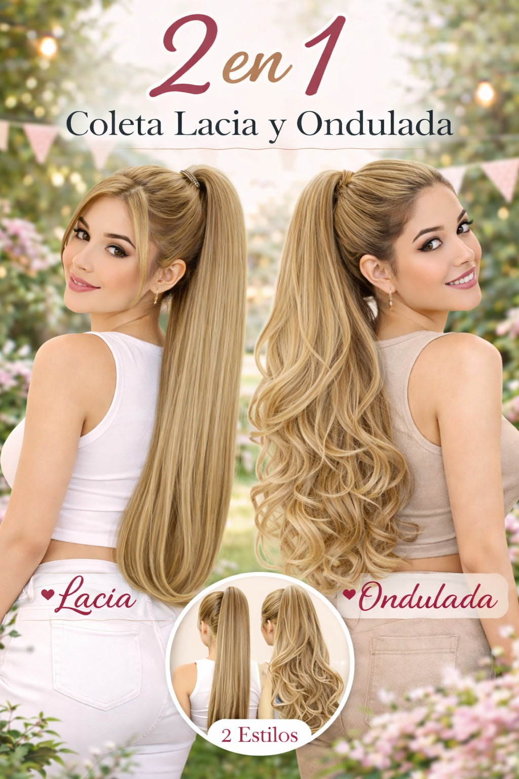 Coleta rubio cenizo                    2 looks en 1 lacio y ondulado