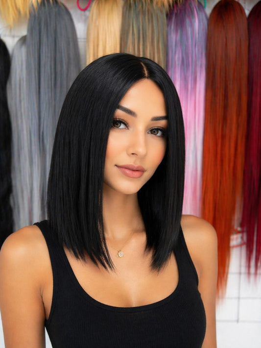 Peluca Corte Bob con Lace – Fibra Premium, Natural y Elegante modelo Aby